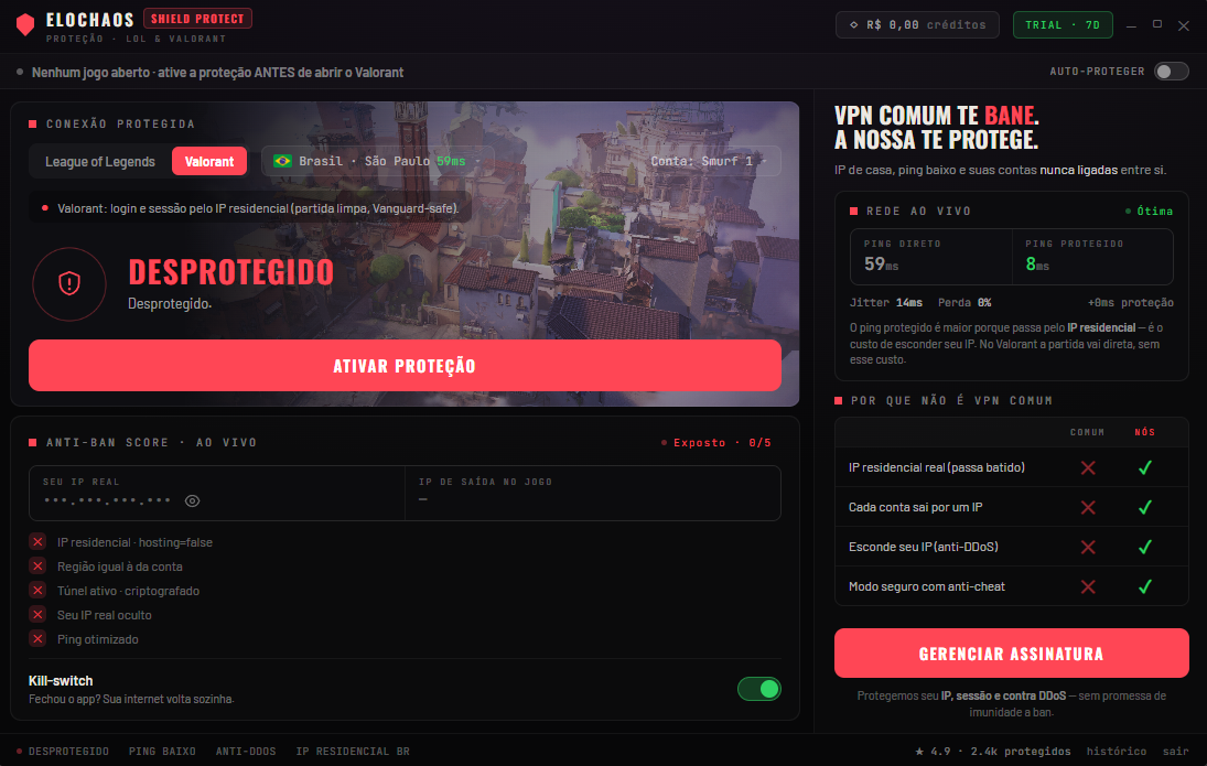 Desprotegido — ative a proteção antes de abrir o jogo